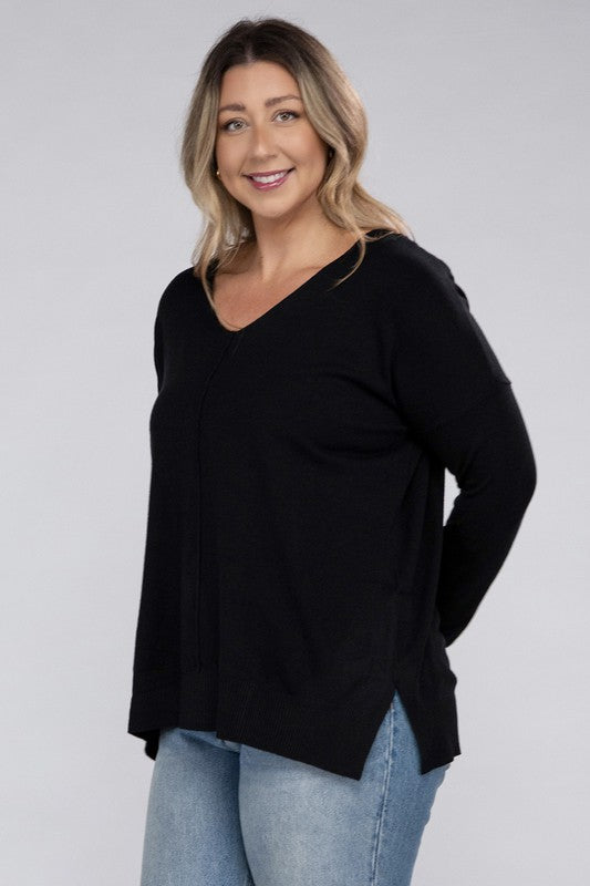 Plus Garment Dyed Front Seam Sweater - Zenana