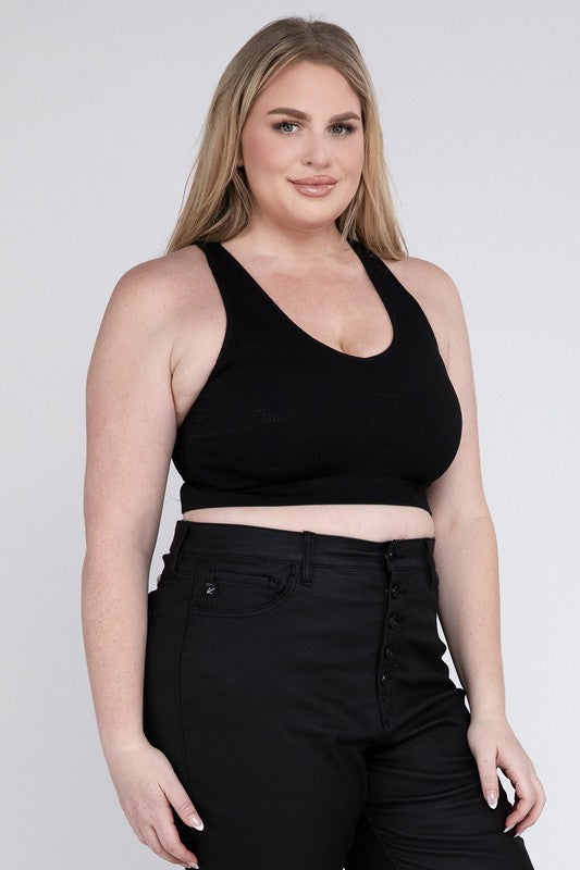 Plus Ribbed Cropped Racerback Tank Top - Zenana