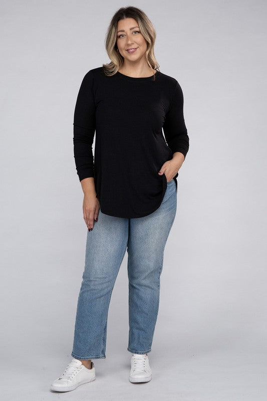 Plus Long Sleeve Round Neck Round Hem Top - Zenana