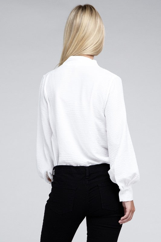 Woven Airflow V-Neck Long Sleeve Top - Zenana