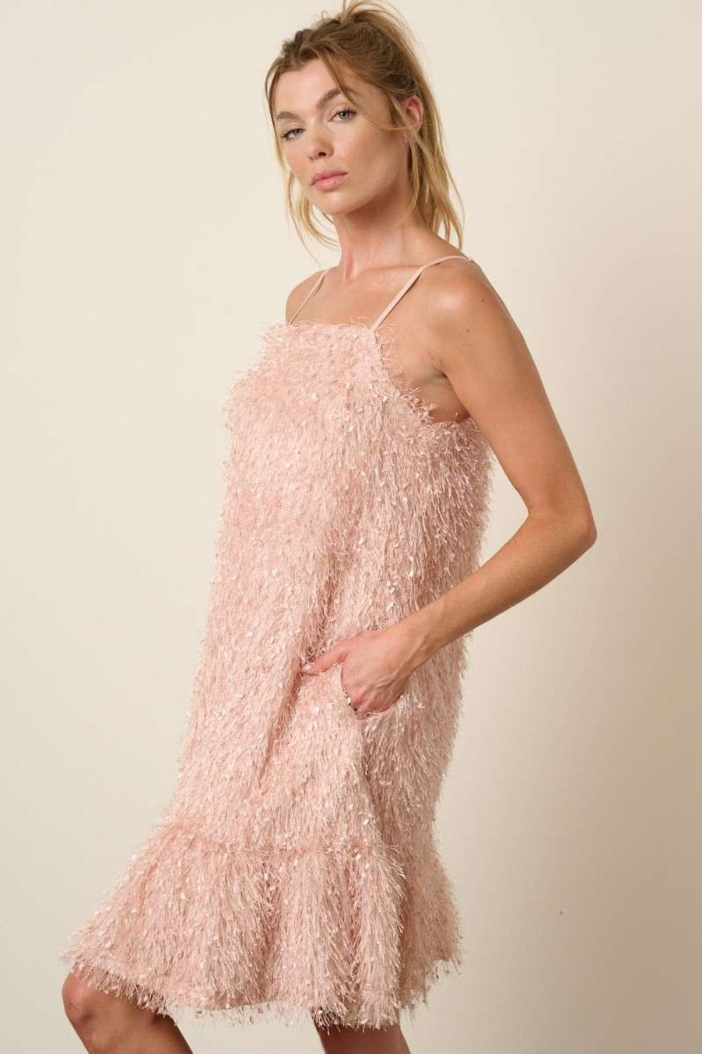 Mittoshop Feather Ruffle Hem Mini Cami Dress - Blush