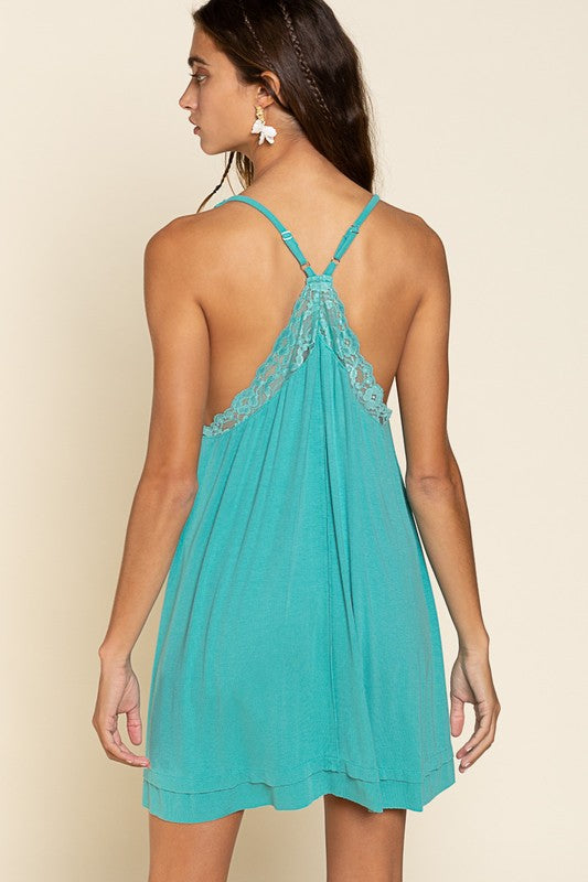 Sleeveless Deep V-neck Dress with Lace on Front - POL