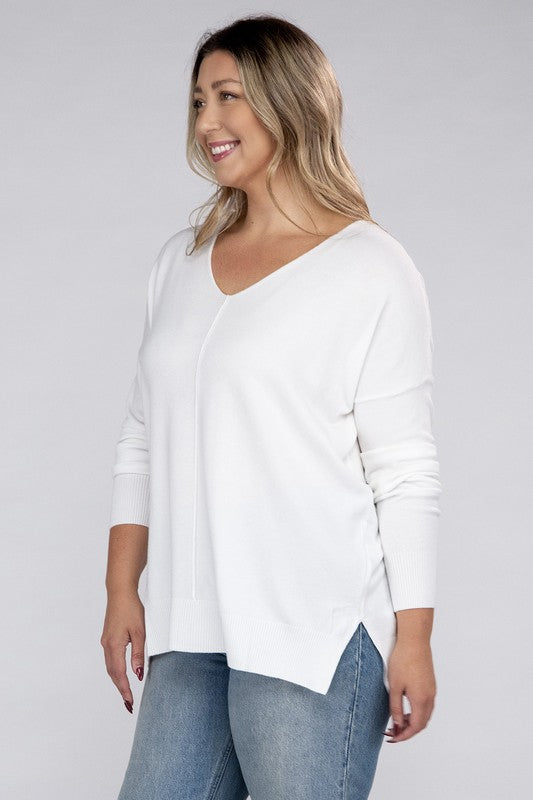 Plus Garment Dyed Front Seam Sweater - Zenana