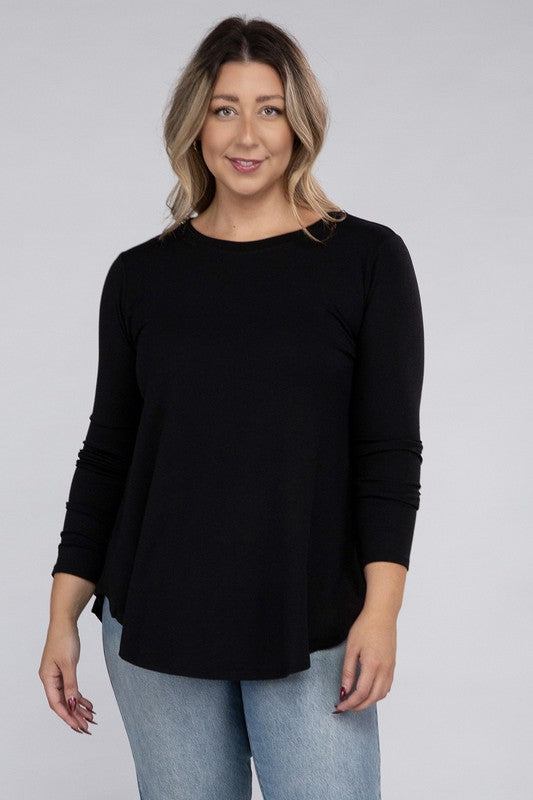 Plus Long Sleeve Round Neck Round Hem Top - Zenana