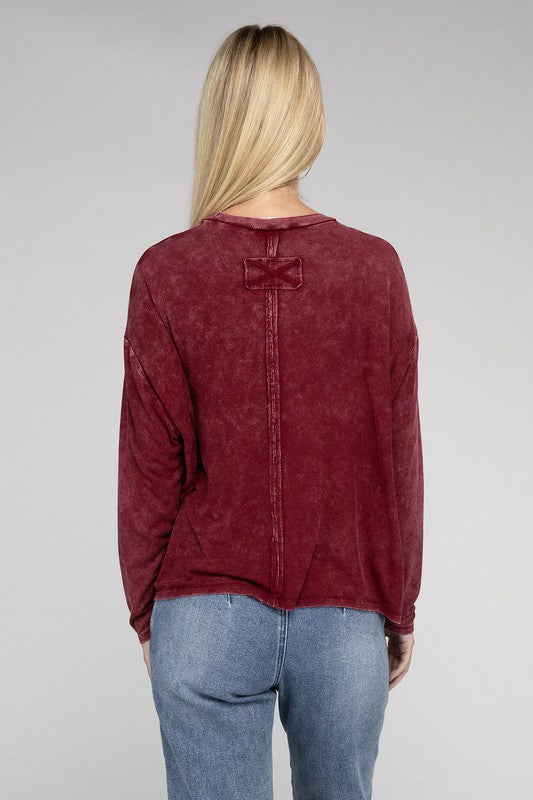 Washed Ribbed Dolman Sleeve Round Neck Top - Zenana