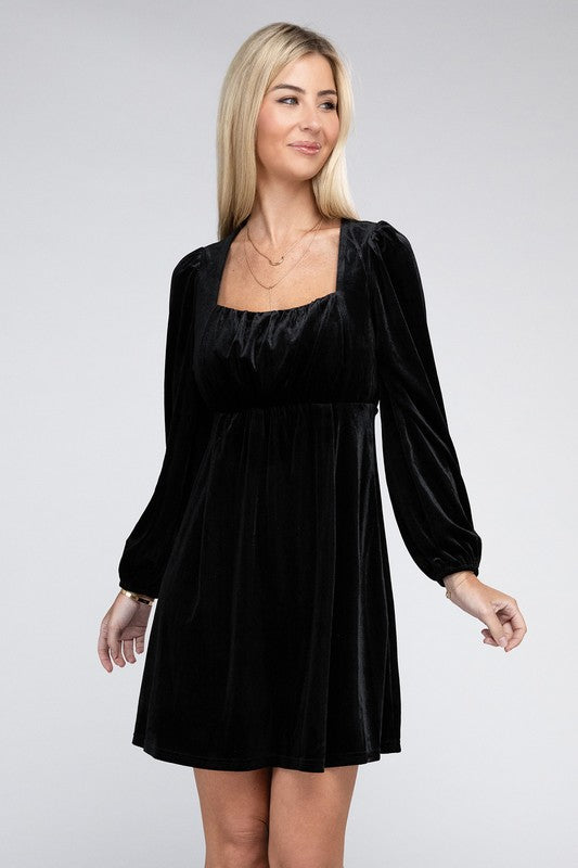 Square Neck High Waist Velvet Dress - Nuvi Apparel