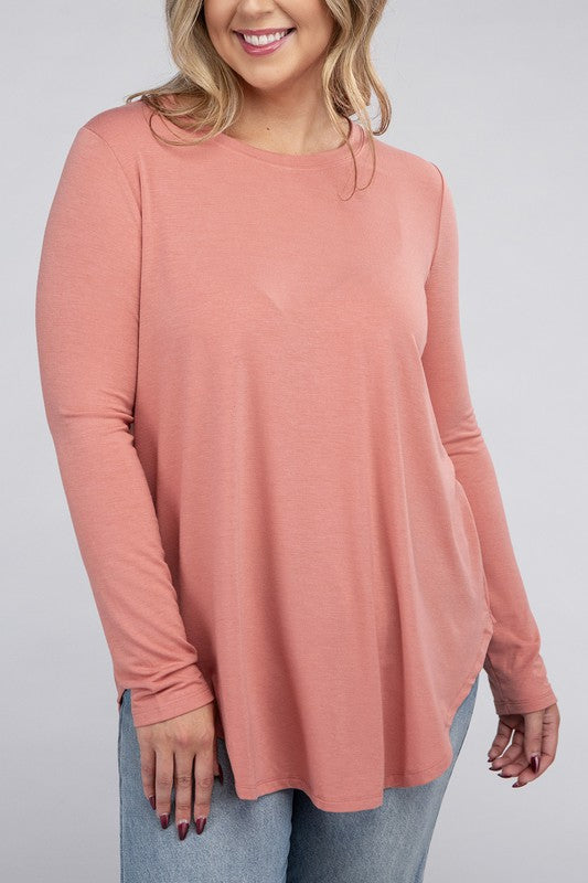 Plus Long Sleeve Round Neck Round Hem Top - Zenana