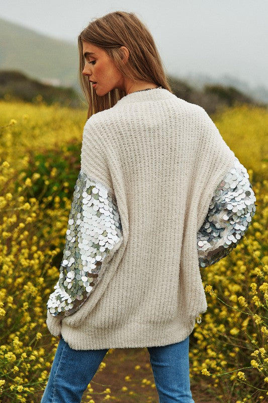 Sequin Sleeve Sweater Knit Tunic Top - Davi and Dani