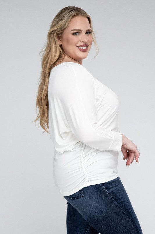 Plus Luxe Rayon Boat Neck 3/4 Sleeve Top - Zenana