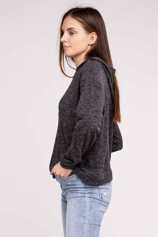 Hooded Brushed Melange Hacci Sweater - Zenana