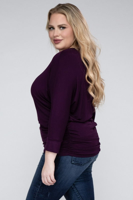Plus Luxe Rayon Boat Neck 3/4 Sleeve Top - Zenana