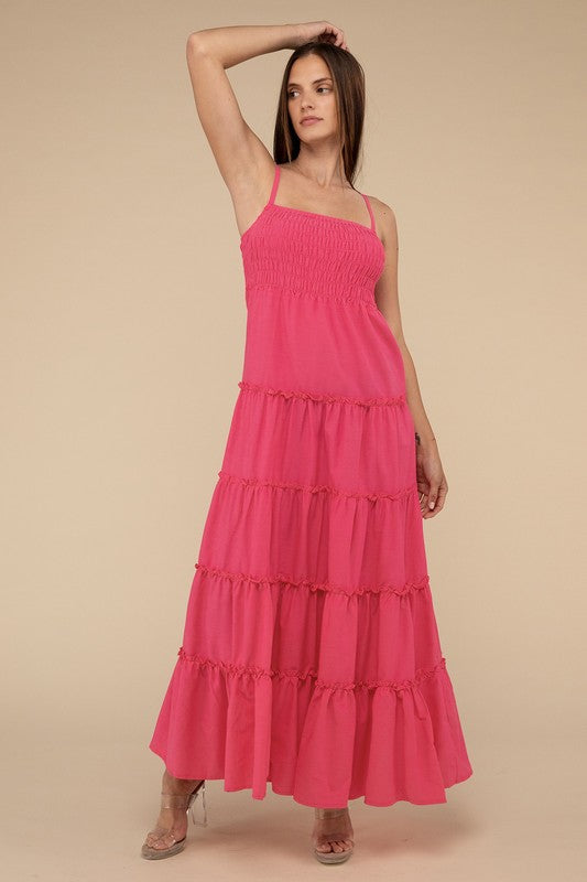 Woven Smocked Top Tiered Cami Maxi Dress - Zenana