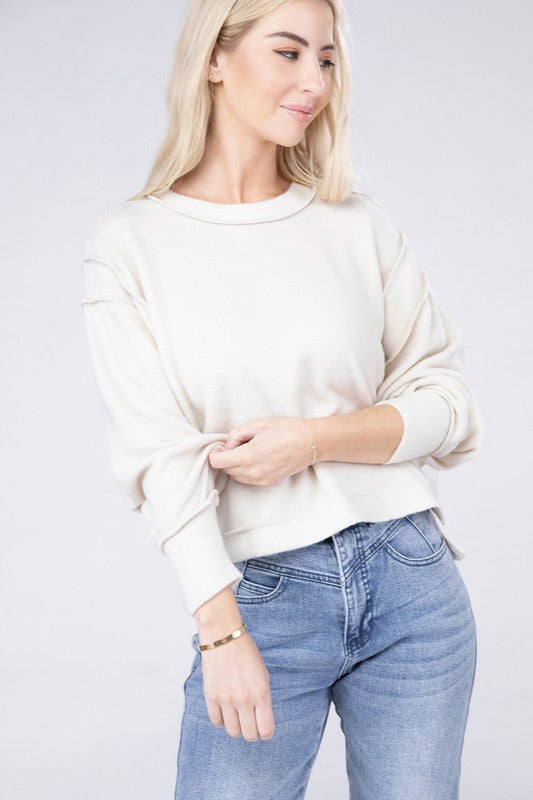 Brushed Melange Hacci Oversized Sweater - Zenana