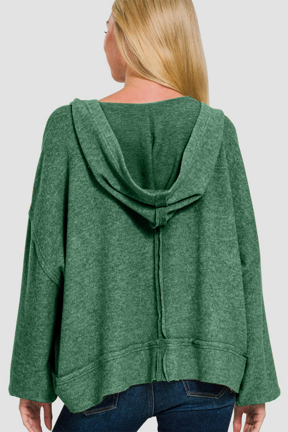 Zenana Brushed Hacci Exposed Seam Hoodie - Green