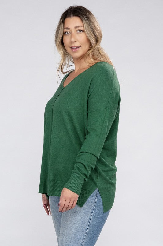 Plus Garment Dyed Front Seam Sweater - Zenana