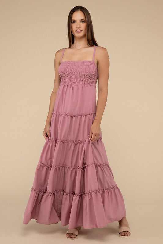 Woven Smocked Top Tiered Cami Maxi Dress - Zenana
