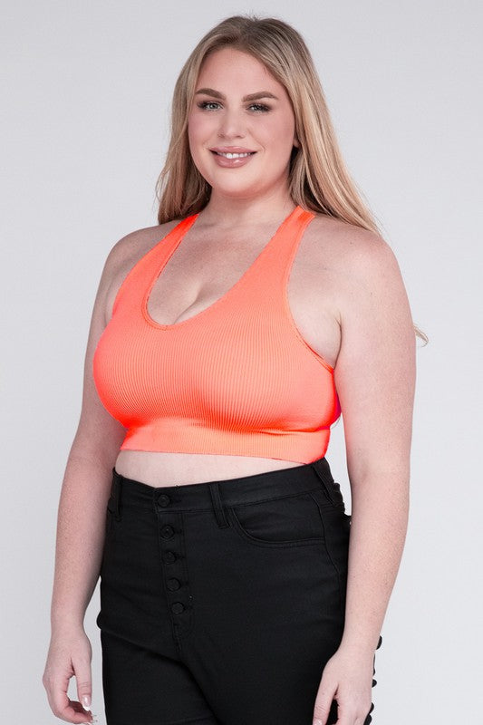 Plus Ribbed Cropped Racerback Tank Top - Zenana