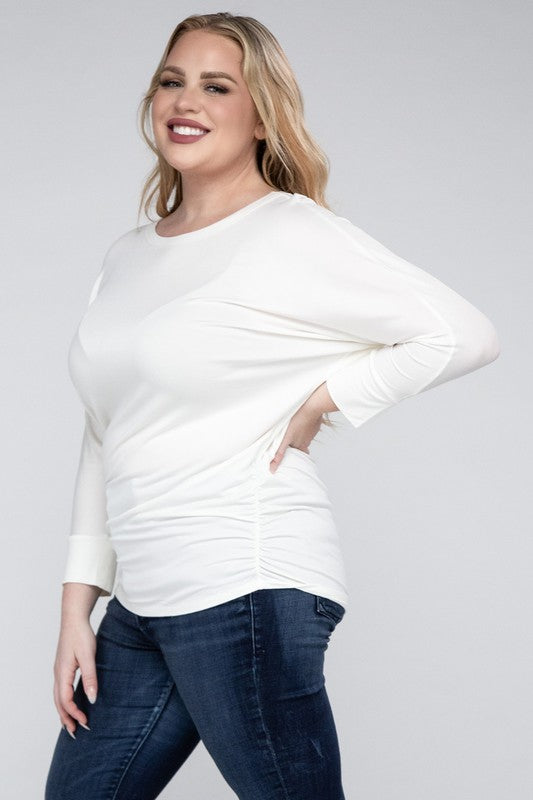 Plus Luxe Rayon Boat Neck 3/4 Sleeve Top - Zenana