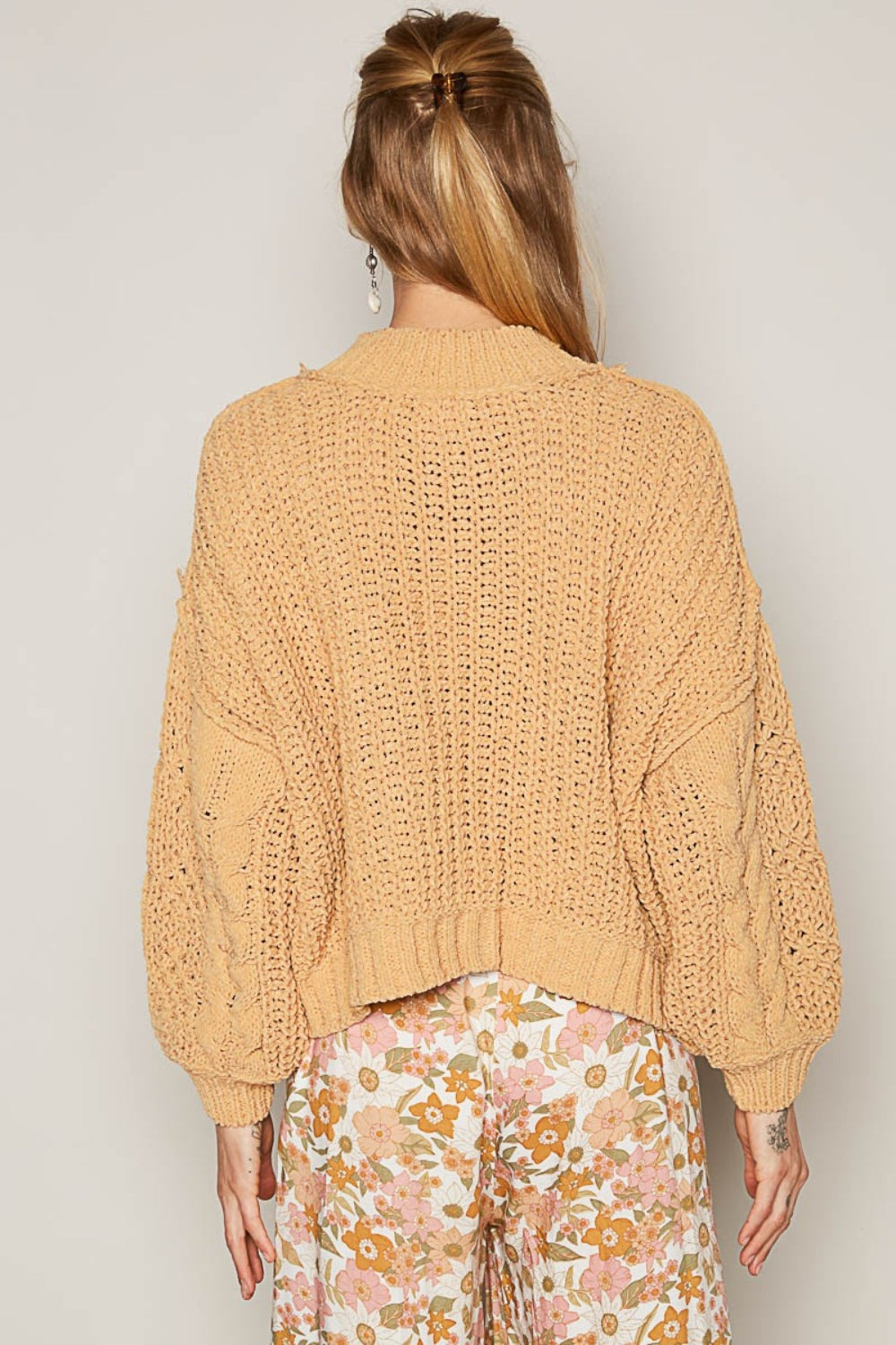 POL Mock Neck Cable Knit Sweater - Honey Gold