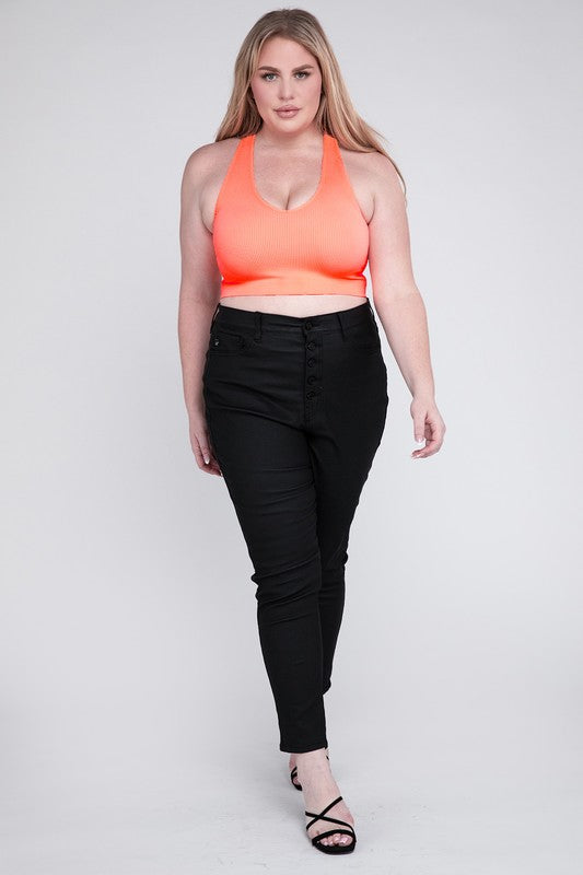 Plus Ribbed Cropped Racerback Tank Top - Zenana