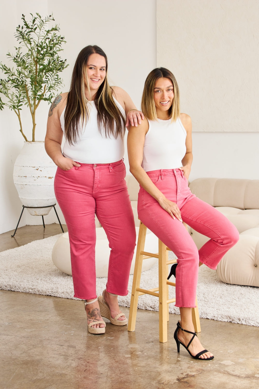 RFM Crop Dylan Full Size Tummy Control High Waist Raw Hem Jeans - Sunkissed