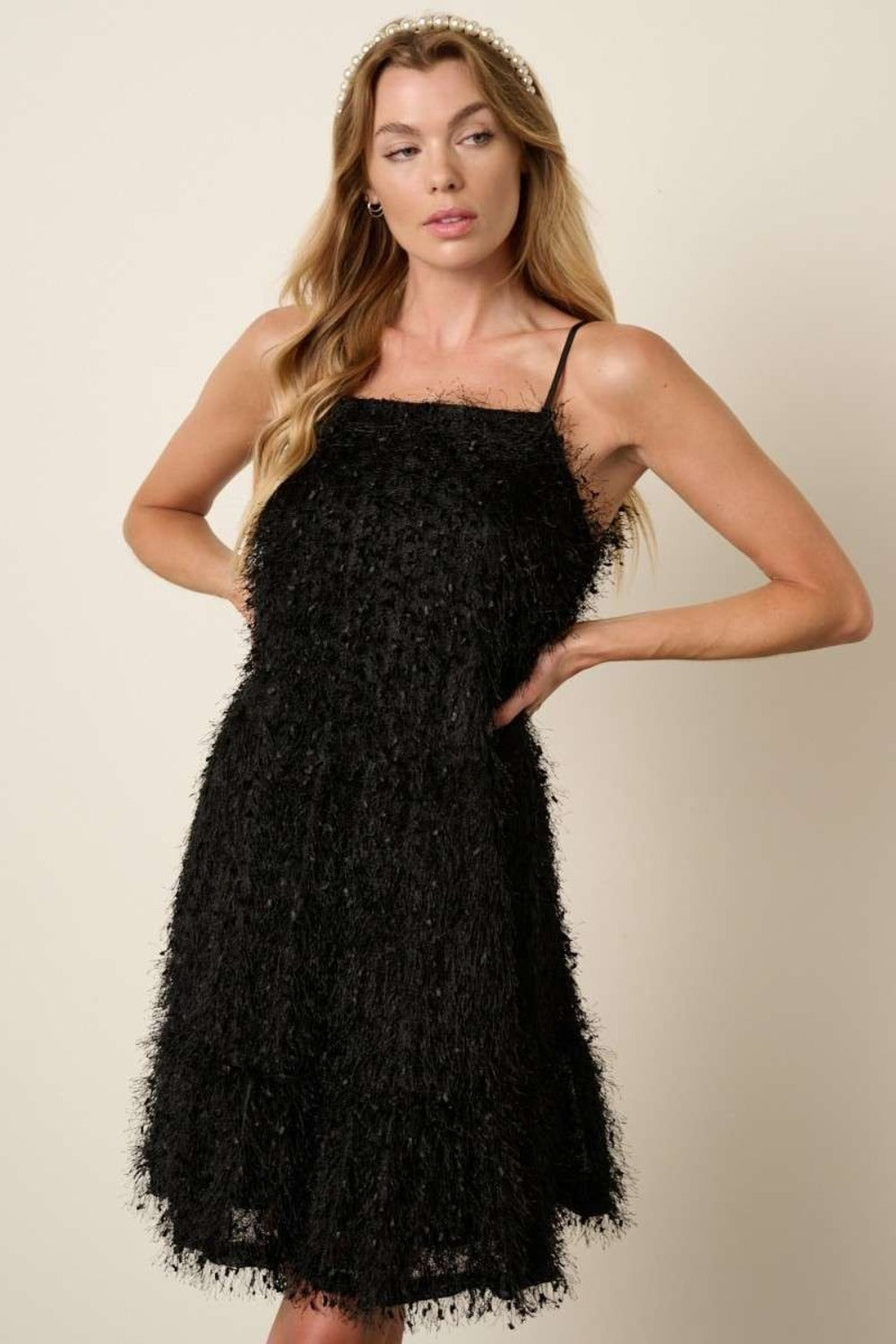 Mittoshop Feather Ruffle Hem Mini Cami Dress - Black