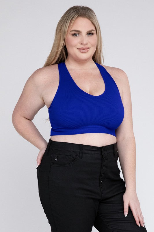Plus Ribbed Cropped Racerback Tank Top - Zenana