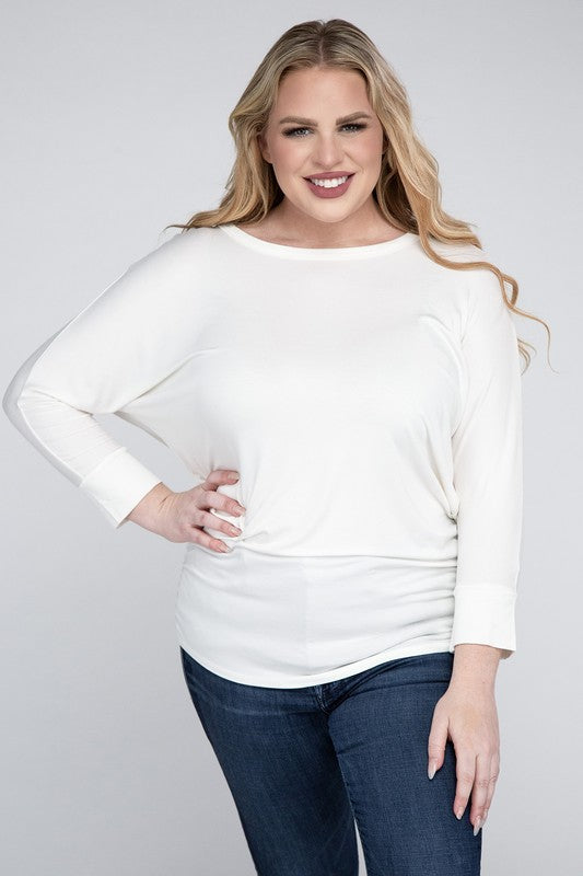 Plus Luxe Rayon Boat Neck 3/4 Sleeve Top - Zenana