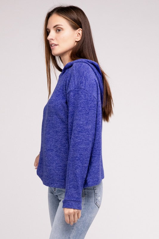 Hooded Brushed Melange Hacci Sweater - Zenana