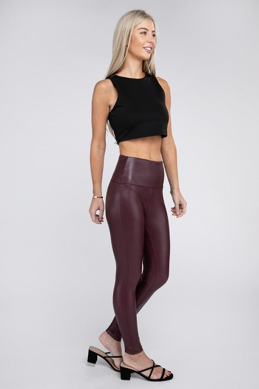 High Rise Faux Leather Leggings - Zenana