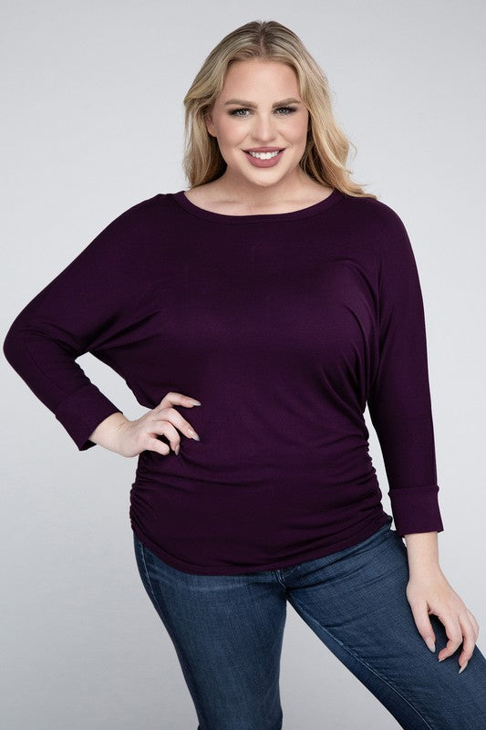 Plus Luxe Rayon Boat Neck 3/4 Sleeve Top - Zenana