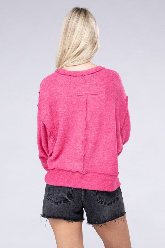 Brushed Melange Hacci Oversized Sweater - Zenana
