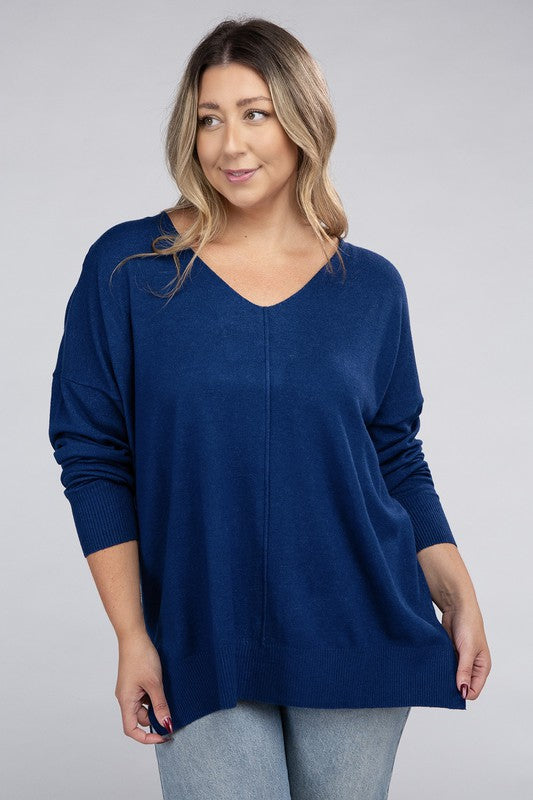 Plus Garment Dyed Front Seam Sweater - Zenana