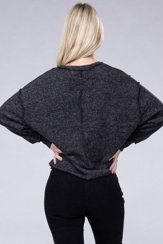 Brushed Melange Hacci Oversized Sweater - Zenana