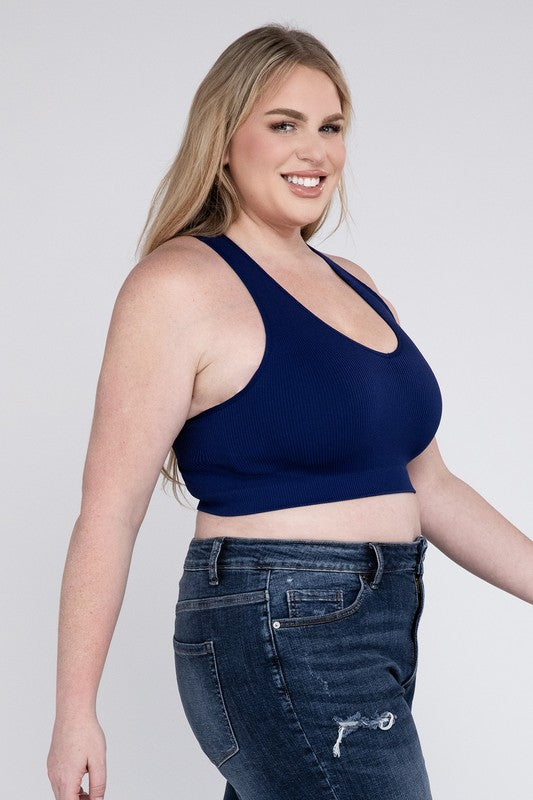 Plus Ribbed Cropped Racerback Tank Top - Zenana