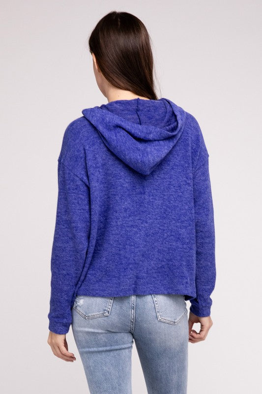 Hooded Brushed Melange Hacci Sweater - Zenana