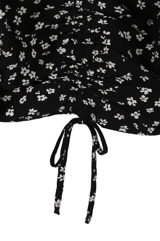 Ruched Floral Print Crop Top With Puff Sleeves - Lilou