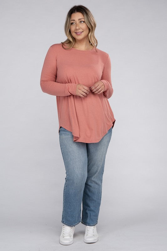 Plus Long Sleeve Round Neck Round Hem Top - Zenana
