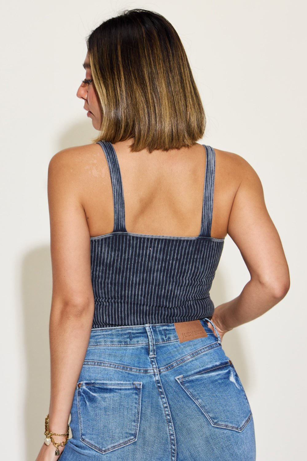 Zenana Ribbed Washed Square Neck Tank - Ash Black