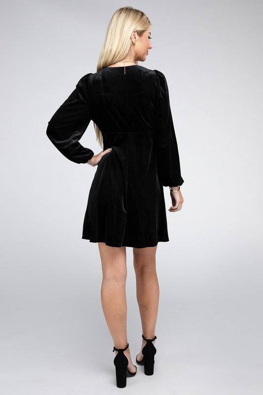 Square Neck High Waist Velvet Dress - Nuvi Apparel