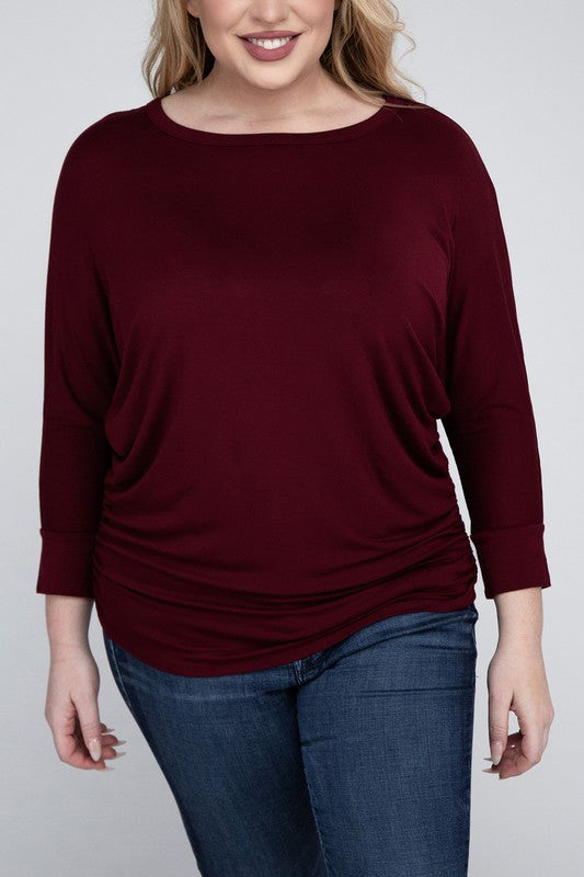Plus Luxe Rayon Boat Neck 3/4 Sleeve Top - Zenana