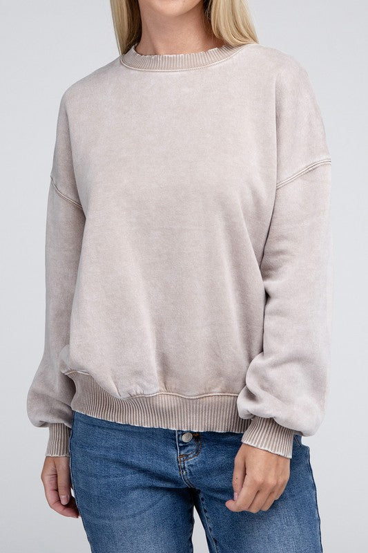 Acid Wash Fleece Oversized Pullover - Zenana