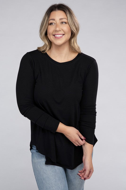 Plus Long Sleeve Round Neck Round Hem Top - Zenana