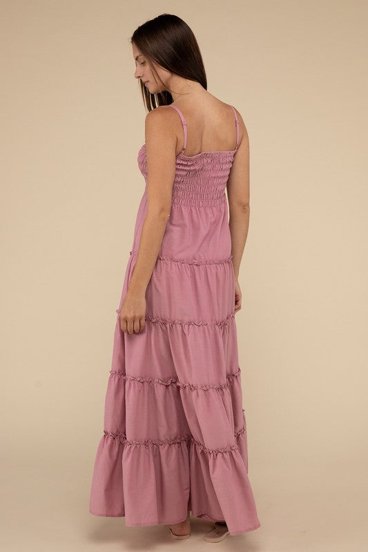 Woven Smocked Top Tiered Cami Maxi Dress - Zenana