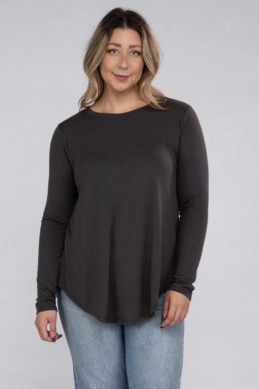 Plus Long Sleeve Round Neck Round Hem Top - Zenana