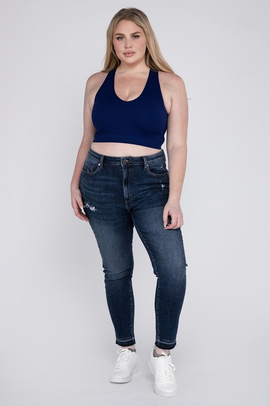 Plus Ribbed Cropped Racerback Tank Top - Zenana