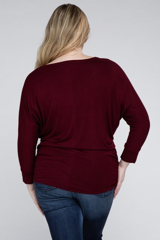 Plus Luxe Rayon Boat Neck 3/4 Sleeve Top - Zenana