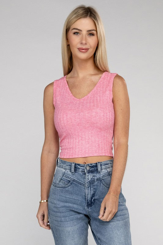 Ribbed Scoop Neck Cropped Sleeveless Top - Zenana