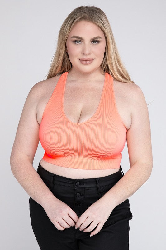 Plus Ribbed Cropped Racerback Tank Top - Zenana