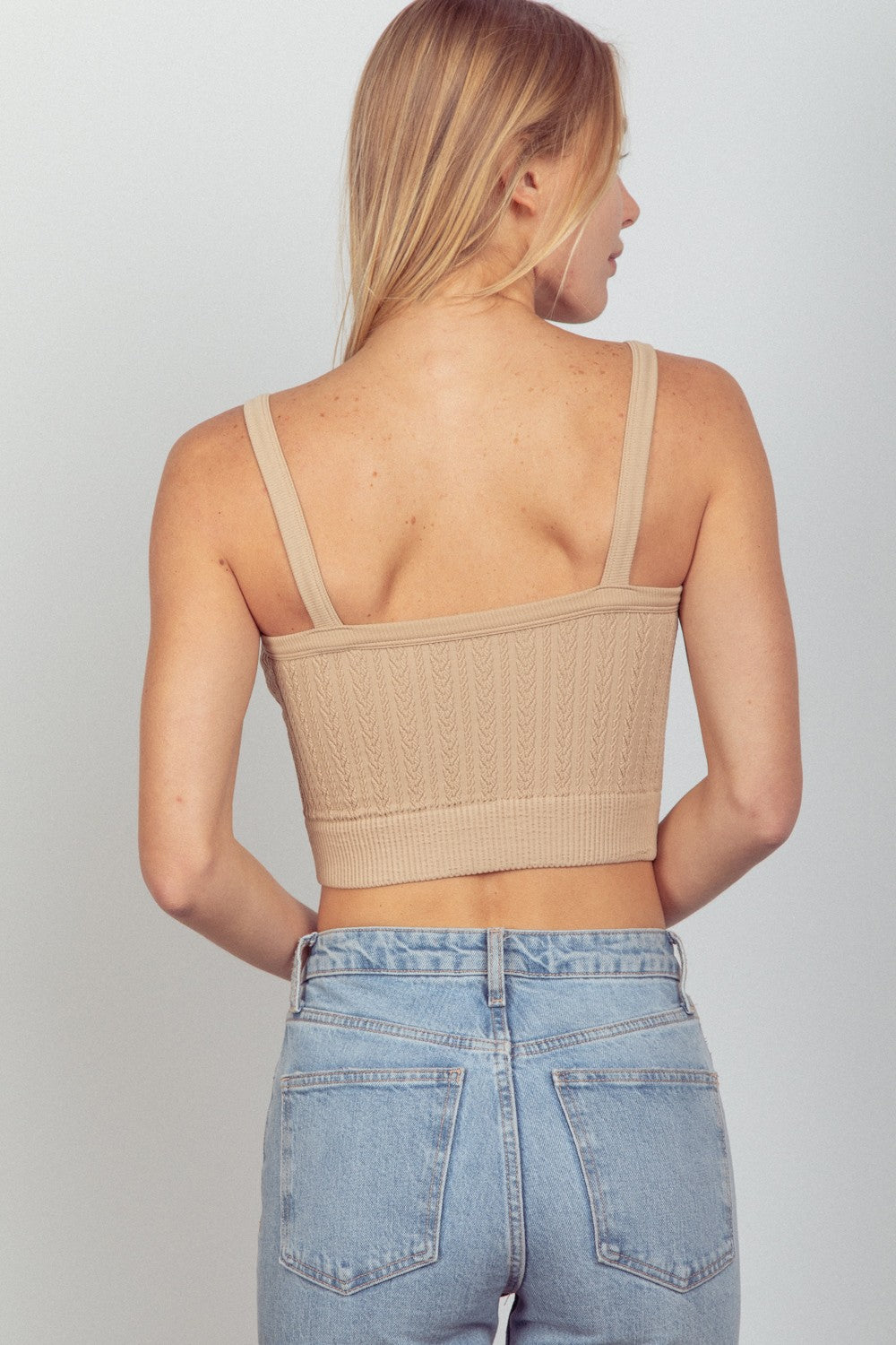 VERY J Cable Knit Seamless Cropped Cami - Nude